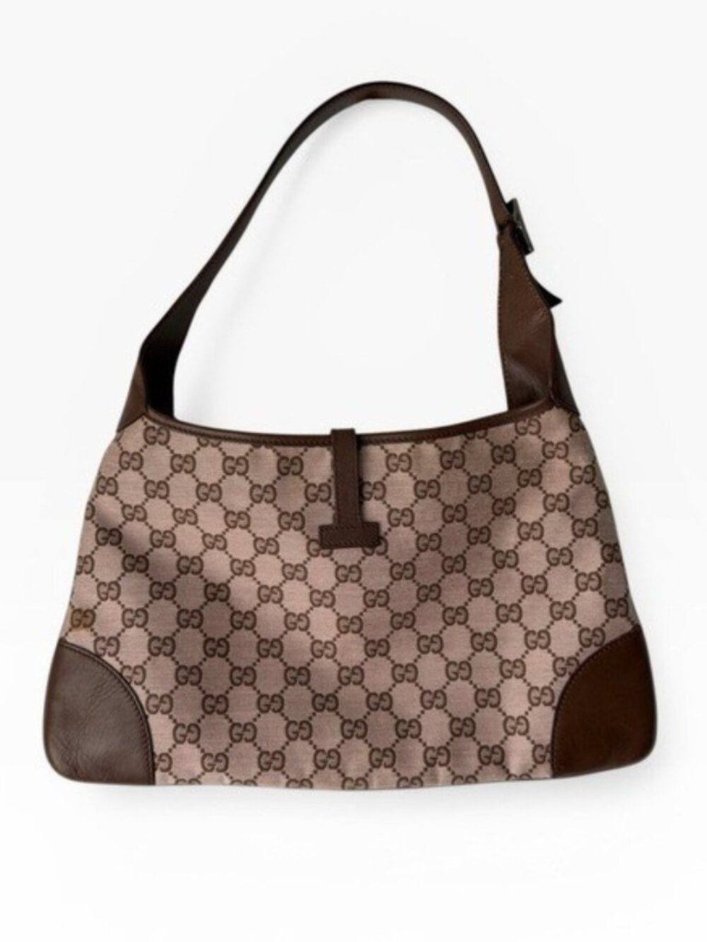 Gucci Jackie GG Monogram Brown Canvas Leather Trim Shoulder Bag - Picture 2 of 16